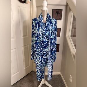 Lapis Blue Abstract Poncho Shrugs with Scarf Attached Overized Small